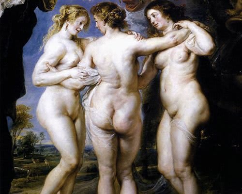 Dettaglio di un dipinto di Peter Paul Rubens con nudi femminili, esempio dello stile 'Rubenesque'.