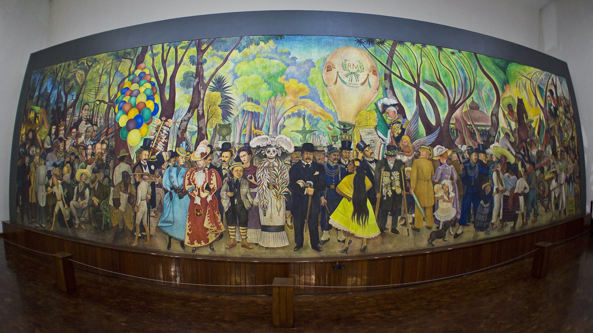 Ölgemälde von Diego Rivera, das seine Kindheit in Guanajuato, Mexiko, mit lebhaften Blau- und Gelbtönen zeigt