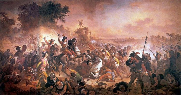 A Batalha de Guararapes, di Victor Meirelles, raffigurante soldati in combattimento