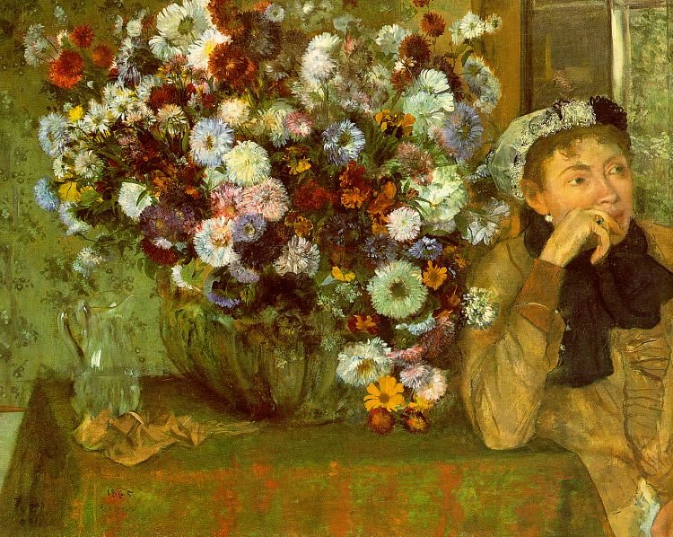 Mulher com Crisântemos. Edgar Degas. 1865 - Localização: Museu de Arte Metropolitan, Nova York