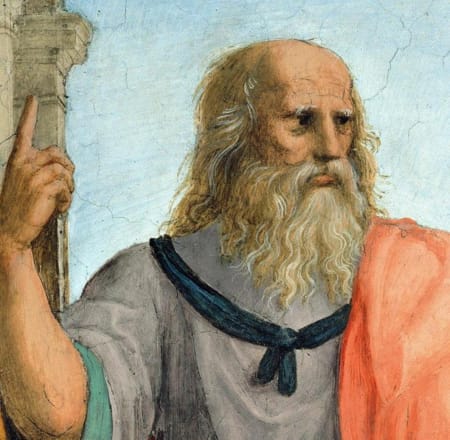 Platón, inspirado en Leonardo da Vinci, en La Escuela de Atenas