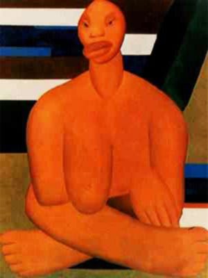 Tarsila do Amaral working on a painting