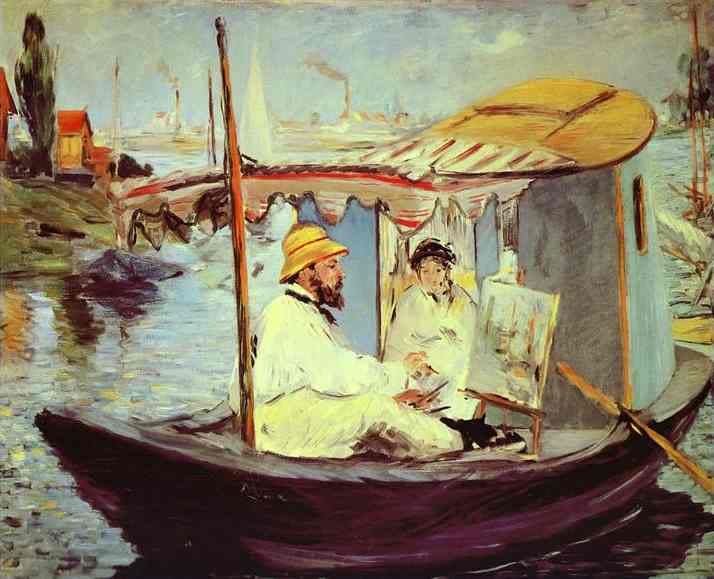 Monet pintando en su Barco-Estudio - Édouard Manet. 1874 - Óleo sobre lienzo (80 x 98cm) - Ubicación: Pinacoteca de Múnich, Alemania