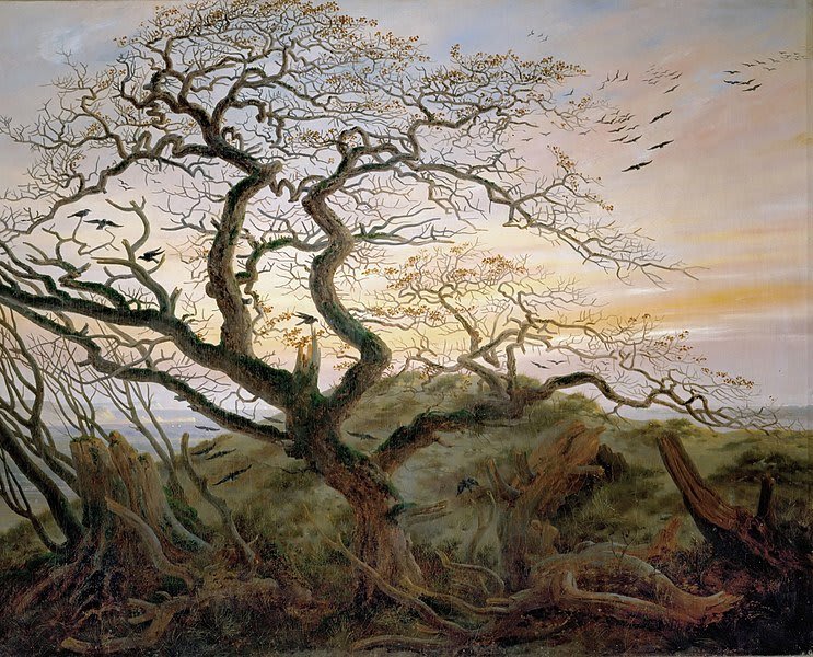 L'Arbre aux Corbeaux, une œuvre sombre et poétique de Friedrich, empreinte de mystère et de symbolisme.