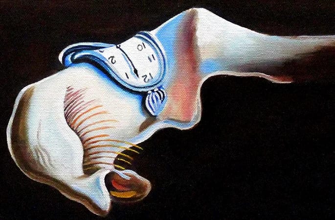 Detalle del autorretrato de Salvador Dalí en La Persistencia de la Memoria