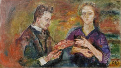 Hans Tietze y Erica Tietze-Conrat. Oskar Kokoschka. 1909. Óleo sobre lienzo (76,5 x 136,2 cm) (expresionismo)