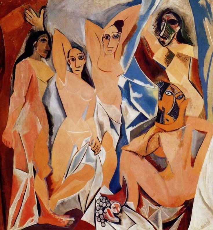Peinture à l'huile abstraite, dévoilant des fragments de formes géométriques dans des teintes de gris et de bleu, agrémentée d'éléments de sculpture cubiste.