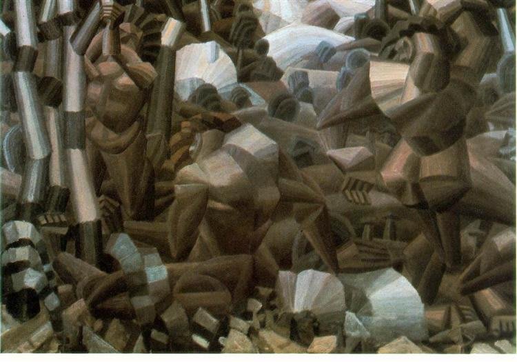 Peinture de Fernand Léger, Nus dans la forêt, 1910, montrant des figures stylisées aux formes géométriques et aux couleurs sobres.