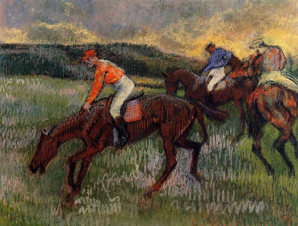 Racehorses. Pastel by Edgar Degas.