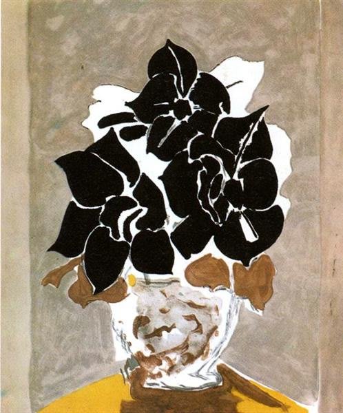 Incisione di Georges Braque: Amaryllis, 1958. Un disegno stilizzato di un fiore, con linee marcate e un senso di movimento.