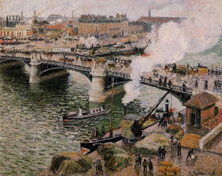 El Gran Puente de Rouen, Tiempo Lluvioso por Camille Pissarro