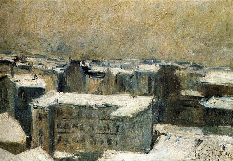 Pittura ad olio di Francis Picabia, 'Tetti di Parigi', 1900, raffigurante un paesaggio urbano con i tetti delle case di Parigi.