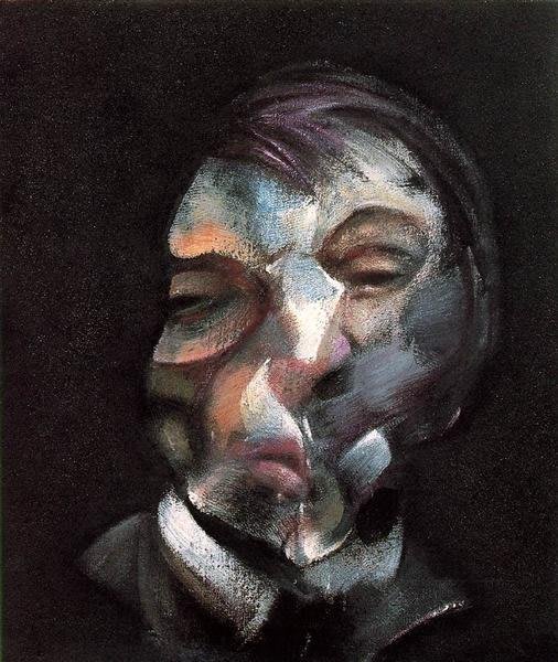 Autoportrait de Francis Bacon, visage tourmenté aux traits brouillés.