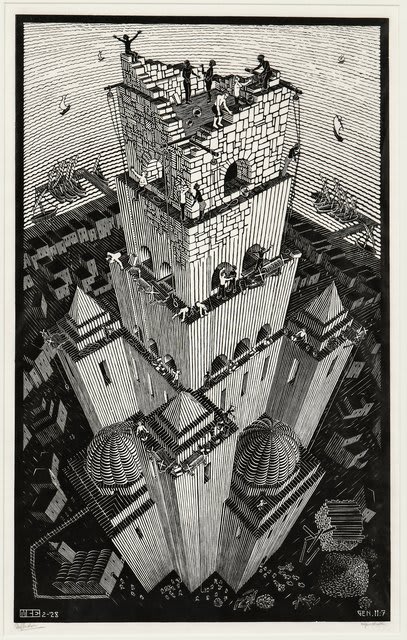 Torre de Babel. Xilografía de Maurits Cornelis Escher, 1928