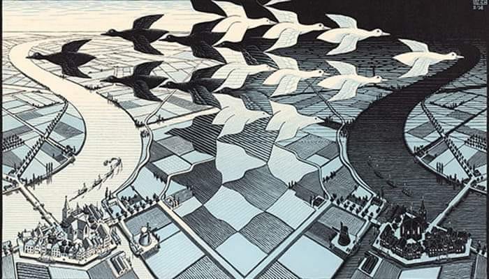 Día y Noche (Xilografía). Maurits Cornelis Escher. 1938