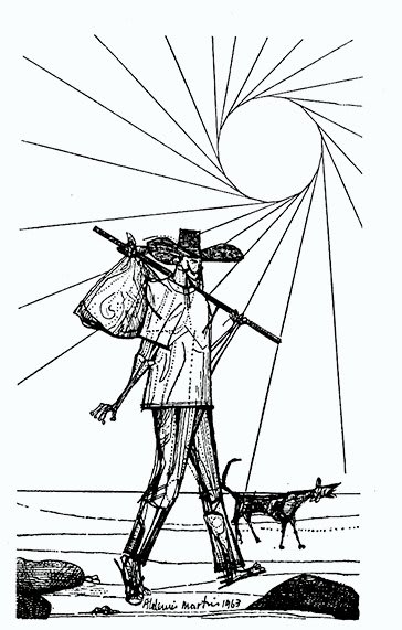 Ilustración vibrante de Aldemir Martins para el capítulo 'Fabiano' de la novela 'Vidas Secas' de Graciliano Ramos, en su novena edición.