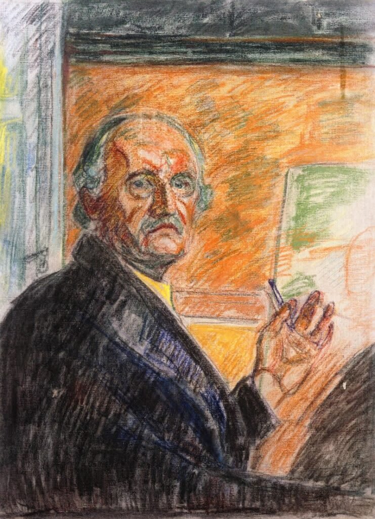 Self-Portrait with Pastel. Edvard Munch. 1943