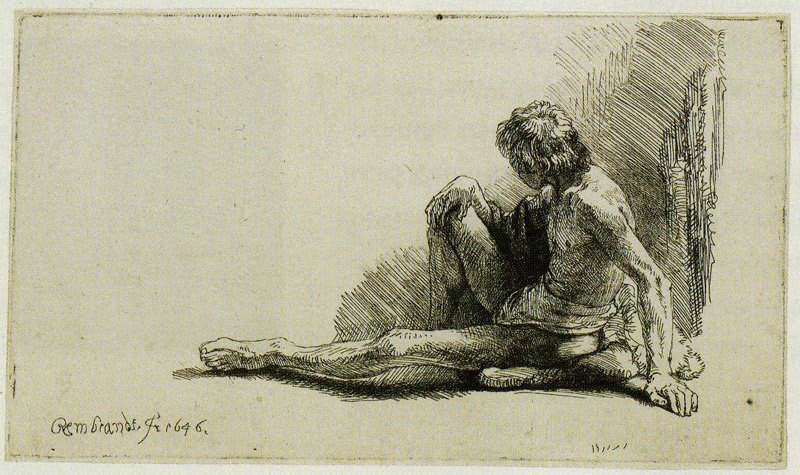 Young Man Seated on the Floor with One Leg Extended