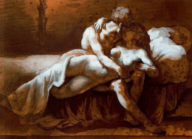 Dessin au fusain de Géricault, Le Baiser.