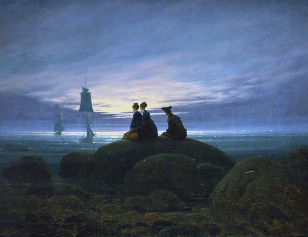 El Amanecer de la Luna en el Mar de Caspar David Friedrich