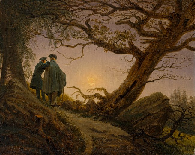 Dos Hombres Contemplando la Luna de Caspar David Friedrich