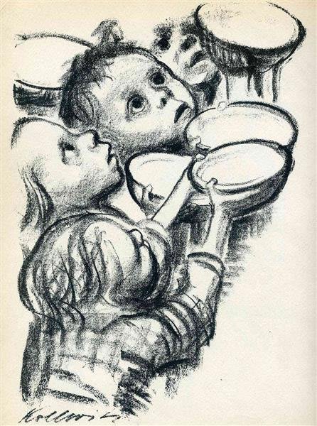 La Faim des Enfants Allemands. Käthe Kollwitz. 1924 - Fusain sur papier (35,3 x 50 cm)