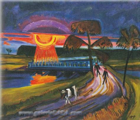 Coucher de soleil sur le Pont Bleu. Max Pechstein. 1912 (expressionnisme)