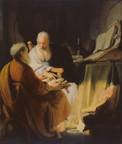 Dos Hombres Viejos Leyendo. Rembrandt. c.1628