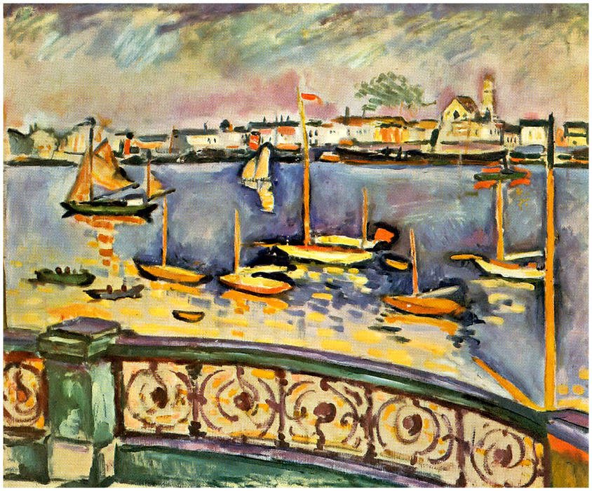 El Puerto de Amberes, una obra fauvista temprana de Georges Braque de 1906, destacando su uso vibrante del color.