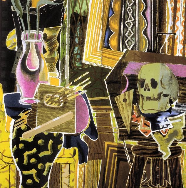 Balaustre y Grúa, una obra de Georges Braque de 1938, con un simbolismo que refleja la angustia y el malestar ante la guerra, utilizando colores intensos.