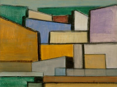 Peinture intitulée 'Maisons' par Arcangelo Ianelli, datant de 1960.