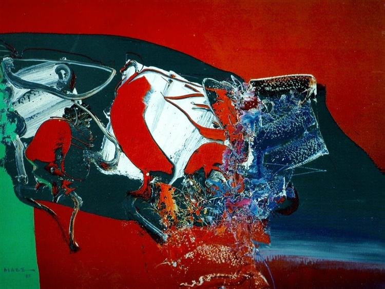 Pittura astratta vibrante di Manabu Mabe, simbolo della sua carriera matura e della sua eredità.