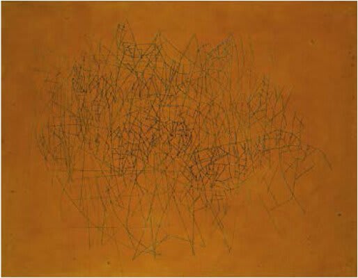 Composizione materica di Tàpies, con elementi graffiati e pigmenti terrosi