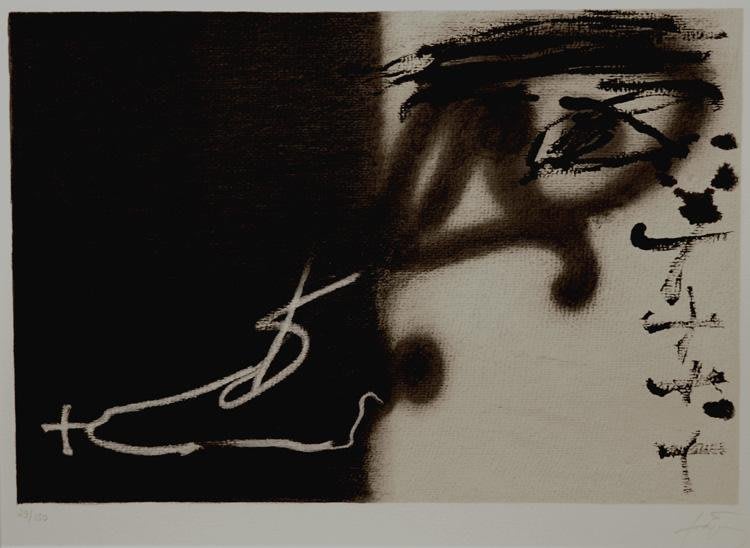 Dettaglio di un'opera di Tàpies, con un forte impatto tattile e visivo