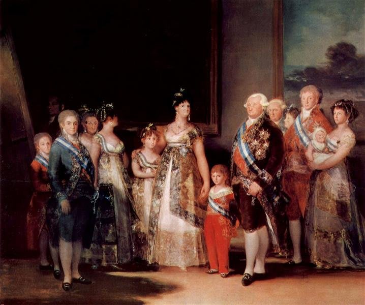 Charles IV d'Espagne et sa Famille. Francisco de Goya. 1800 – Huile sur toile (280 × 336 cm) – Musée du Prado, Madrid, Espagne