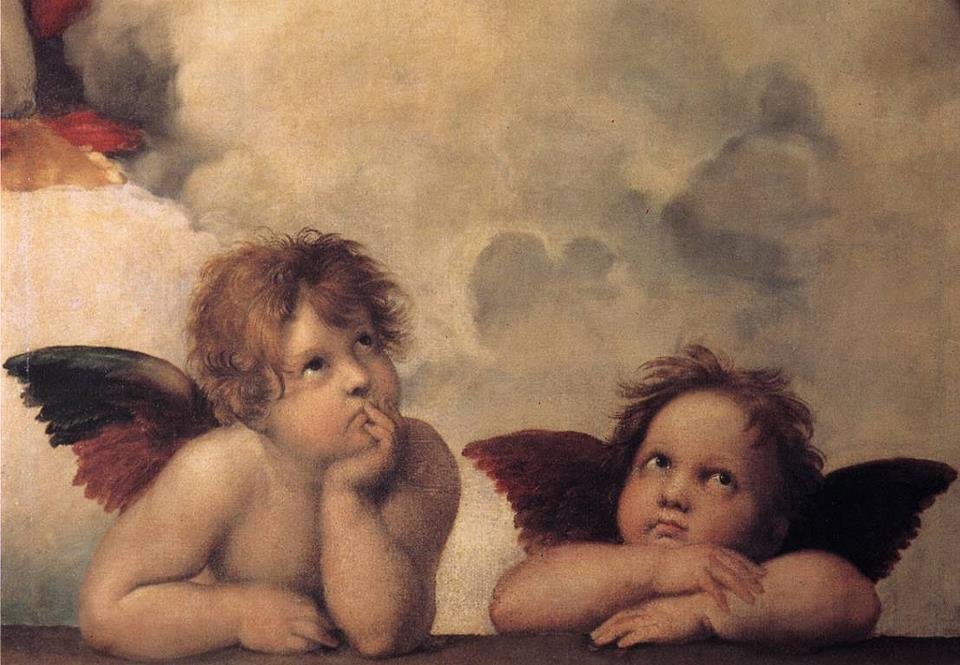 Detalle: los ángeles de la Madona Sixtina, de Rafael Sanzio
