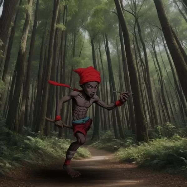 Ilustração do Saci-Pererê, um menino de uma perna só com gorro vermelho e cachimbo.