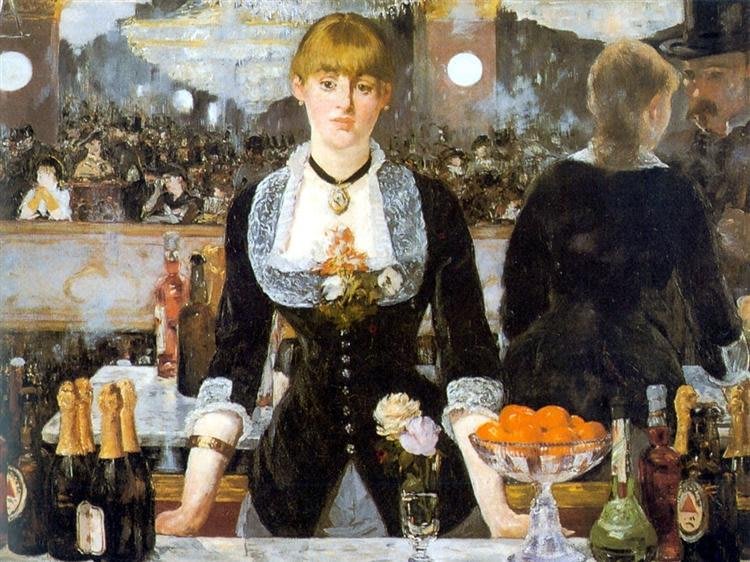 Un bar aux Folies Bergère. Édouard Manet. 1882 - Huile sur toile 96 x 130 cm - Lieu : Courtauld Institute of Art, Londres, Royaume-Uni, Courtauld Gallery, Londres, Royaume-Uni