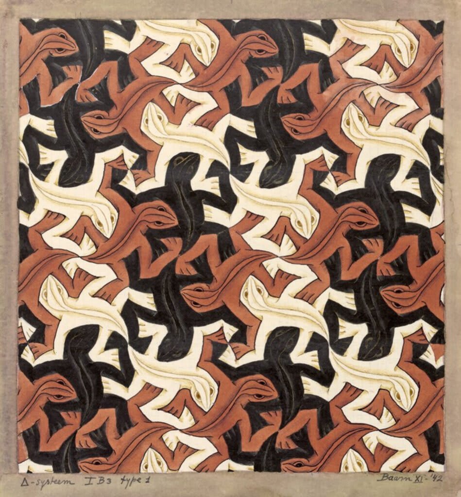 Lézards n° 56 - xylographie. 1942 - Maurits Cornelis Escher