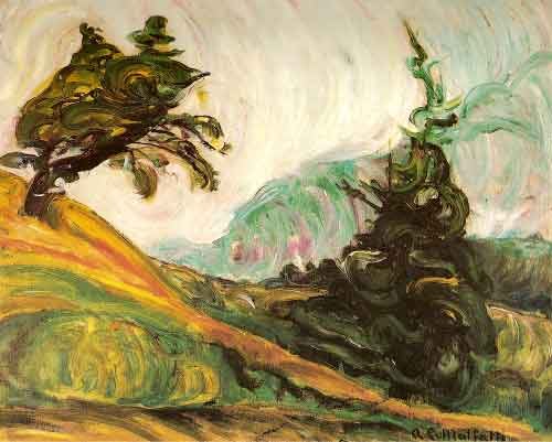 Peinture 'A Ventania' d'Anita Malfatti, une scène venteuse ou une tempête.