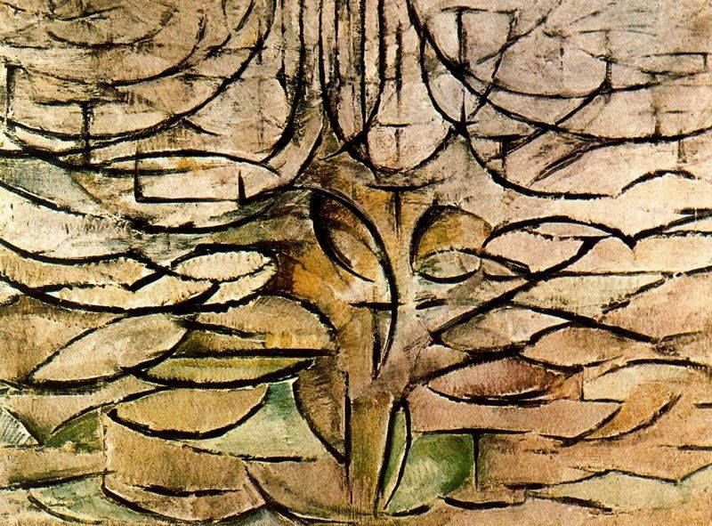Dipinto di Piet Mondrian, Melo in Fiore, che mostra la dissoluzione della forma in linee e colori