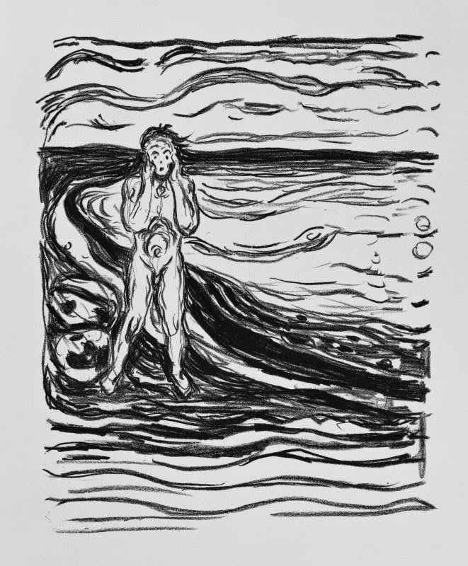 Désespoir de l'Alpha. Lithographie de la série Alpha et Omega. Edvard Munch. 1908