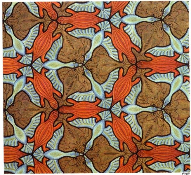 Lithographie de M.C. Escher, une colonne sans fin de moines montant et descendant un escalier.