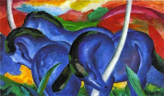 Die großen blauen Pferde. Franz Marc. 1911 - Öl auf Leinwand (104,78 x 181,61 cm)
