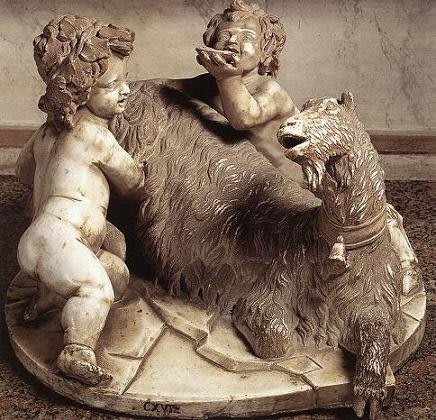 La capra Amaltea con il Bambino Giove e un Fauno