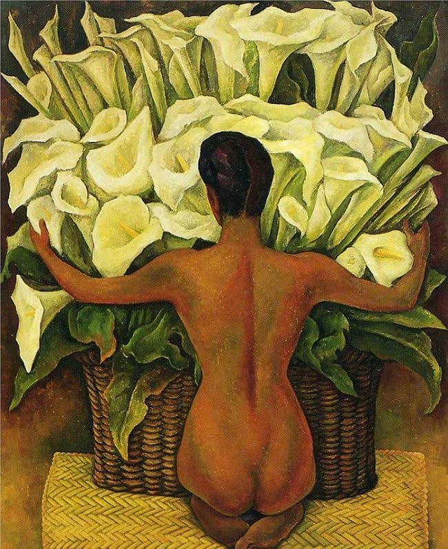 Dipinto 'Nudo con gigli calla' di Diego Rivera, 1944