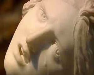 Détail du visage de Proserpine, capturant la terreur de l'enlèvement