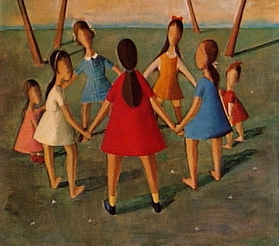 Autre composition abstraite, aux éléments verticaux et palette harmonieuse.