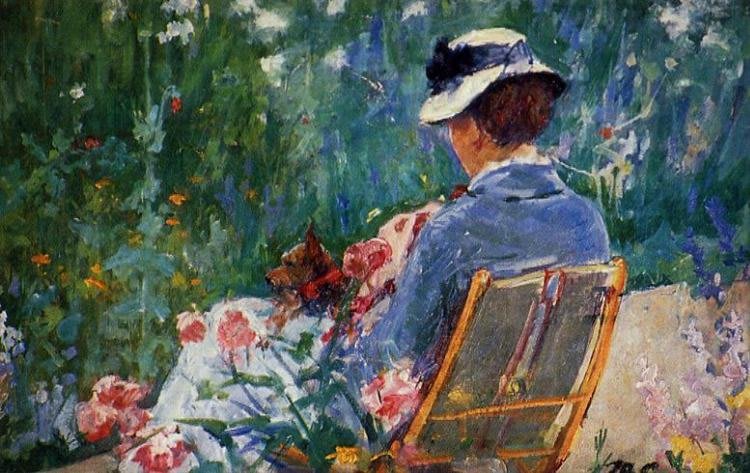 Lydia im Garten mit ihrem Hund, Mary Cassatt, 1880
