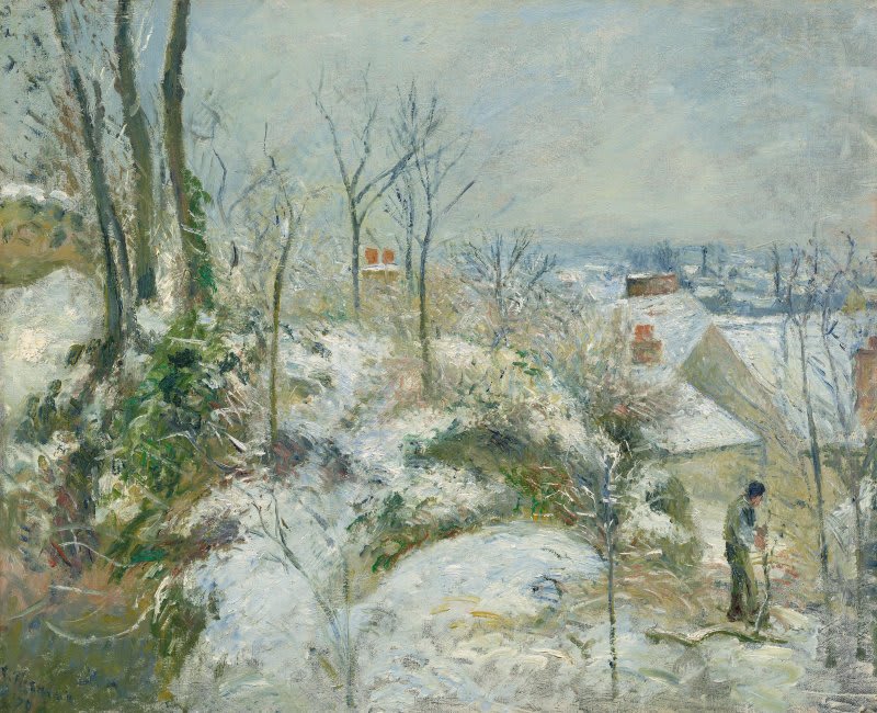 Ölgemälde von Camille Pissarro, das einen winterlichen Tag in Pontoise zeigt.